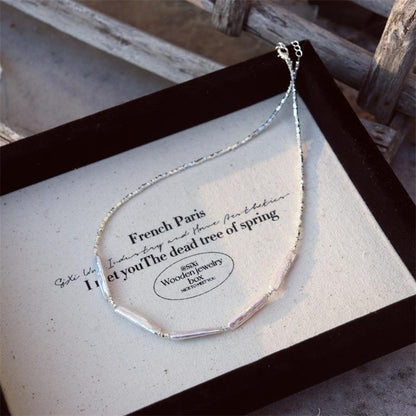 Elegant Design Light Luxury Minimalist Style Broken Silver Irregular Freshwater Pearl Small Silver Bar Handmade Beaded Necklace