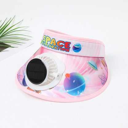 Children's Solar Charging Fan Hat Cartoon Boys and Girls Big Kids Outdoor Summer Sunshade Sun Protection Visor Hat