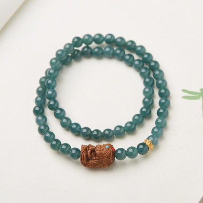 Natural Blue Water Jade Bracelet for Women Zakira Ram New Chinese Style Double Circle Bracelet Zakira Empress Tibetan Style Bracelet