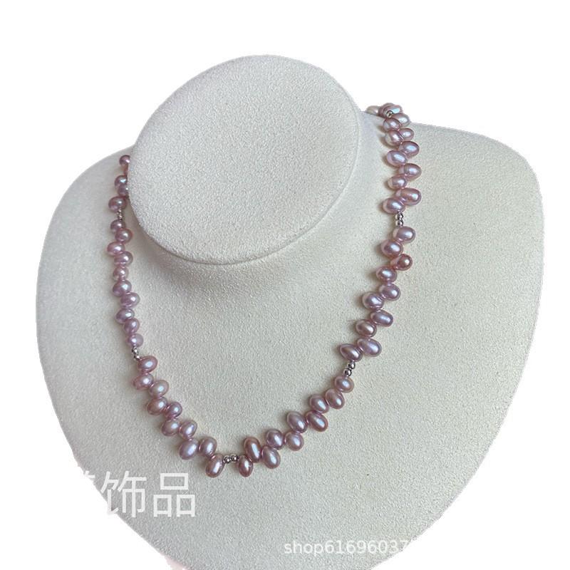Natural Freshwater Baroque Pearl Taro Purple Pearl Necklace Simple Round Bead Necklace