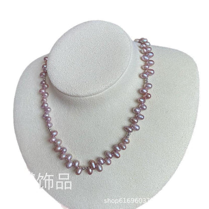 Natural Freshwater Baroque Pearl Taro Purple Pearl Necklace Simple Round Bead Necklace