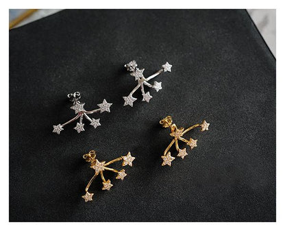S925 Silver Plated 14K Gold Texture Shiny Star Exquisite Earrings Vintage Multi-Wear Ear Jewelry Studs for Women