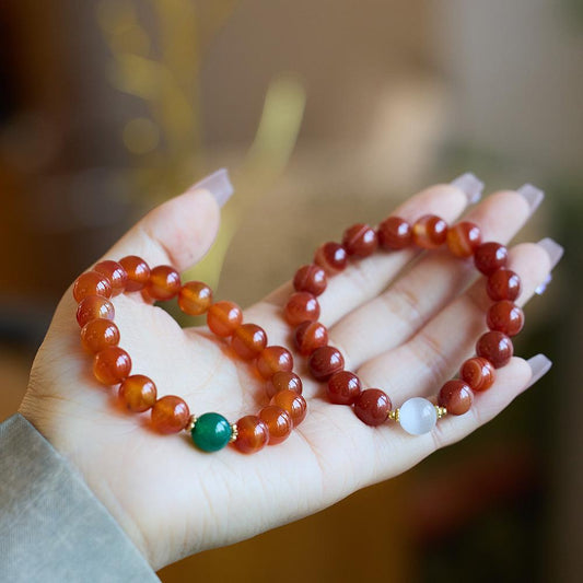 Natural Red Agate Bracelet for Women Cat's Eye Stone Beaded Bracelet Red Striped Agate Bracelet Best Friend Gift