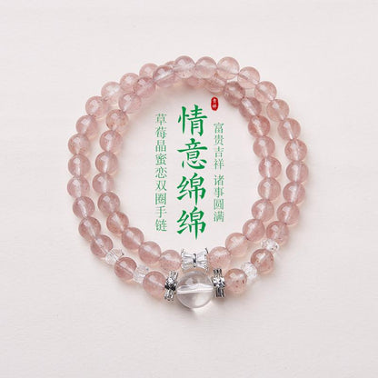 Strawberry Crystal Bracelet for Women, Slim Waist White Crystal Double Circle Bracelet, High-end Crystal