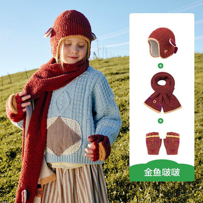 Baby Hat Autumn Winter Children Knitted Hat Ear Protection Baby Cute Girl Scarf Gloves Boy New Style