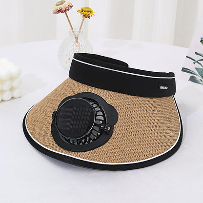 Solar Charging Fan Hat for Girls, Open Weave Wide Brim Hat, Parent-Child Outdoor Sun Hat, Sun Protection, Travel, Adult Style