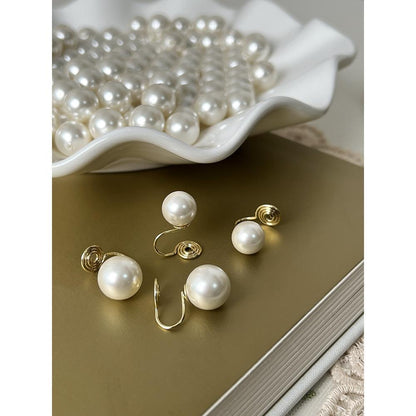 Non-Pierced Ear Clips French Retro High Gloss Pearl High-End Feel Women Mosquito Coil Disc Earrings Light Luxury Small Light Bulb New Trend