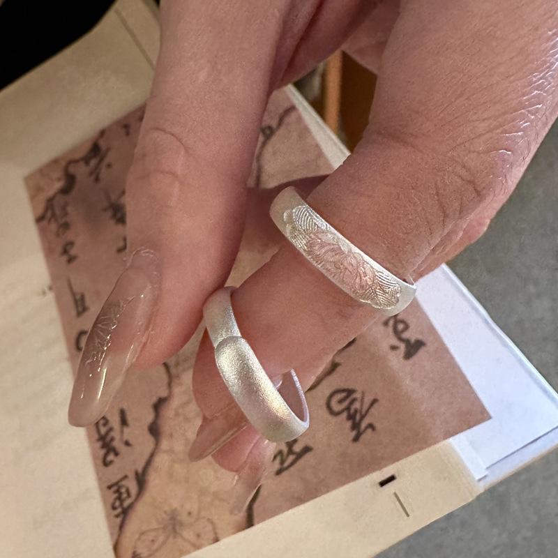 Chinese Style Pure Silver 999.9 Ring Lotus Design Sense Silver Jewelry Vintage Artistic Jewelry
