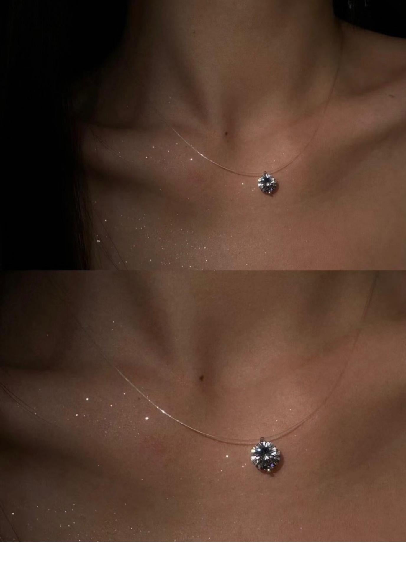 Mermaid Tears Necklace Ladies New Moissanite Invisible Fishing Line Minority All-Match Sterling Silver Clavicle Chain