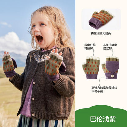 Children's Gloves Winter Boys Girls Half Finger Five Finger Flip Cover Warm Primary School Students Writing Special Class A Autumn