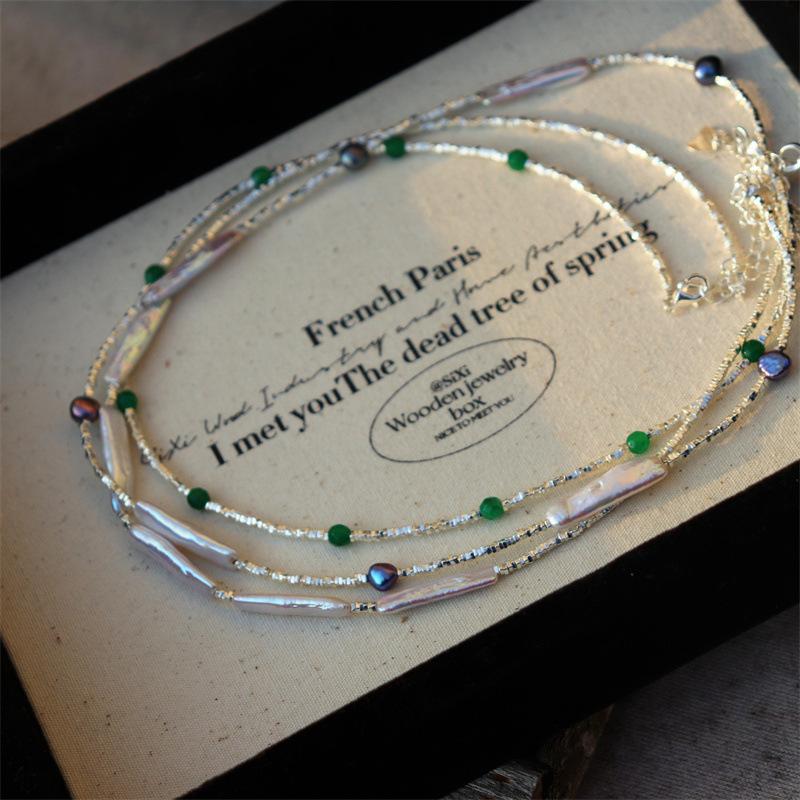 Elegant Design Light Luxury Minimalist Style Broken Silver Irregular Freshwater Pearl Small Silver Bar Handmade Beaded Necklace