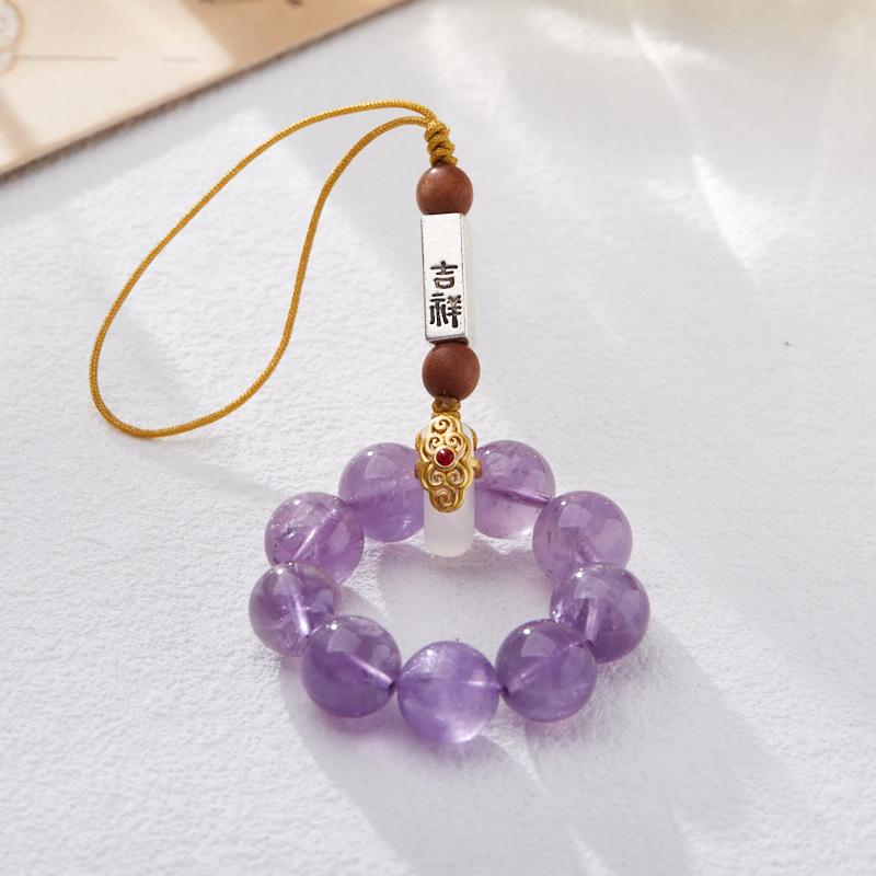 Natural Amethyst Crystal Phone Chain Nine Purple Fire Luck Auspicious Crystal Pendant Phone Anti-drop Strap