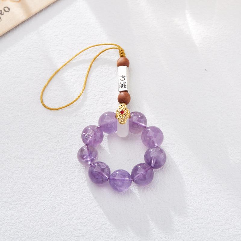 Natural Amethyst Crystal Phone Chain Nine Purple Fire Luck Auspicious Crystal Pendant Phone Anti-drop Strap