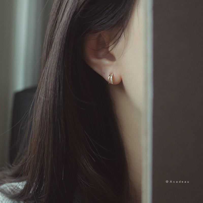S925 Sterling Silver 14K Gold Plated Earrings Inlaid with Zircon Fresh and Versatile Student Earrings