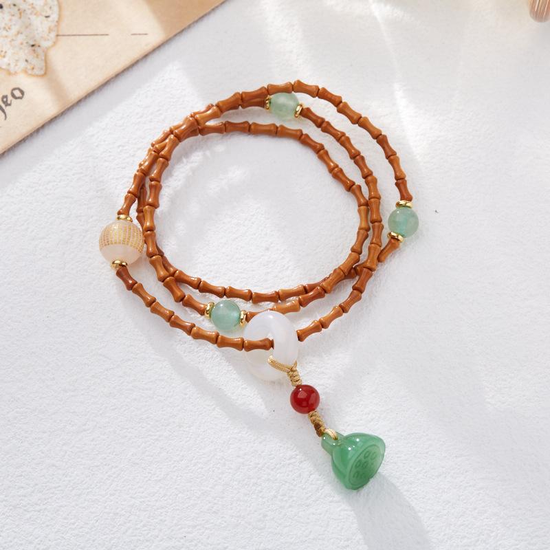 Natural Bamboo Knot Olive Core Bodhi Bracelet Agate Heart Sutra Lotus Pod Three Circle Buddha Bead Bracelet Green Dongling Bracelet