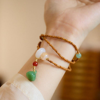 Natural Bamboo Knot Olive Core Bodhi Bracelet Agate Heart Sutra Lotus Pod Three Circle Buddha Bead Bracelet Green Dongling Bracelet