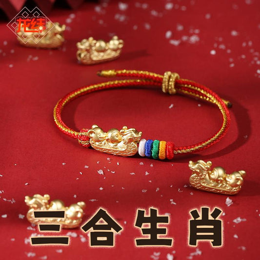 Dragon Knot Three-in-One Zodiac Bracelet Dragon Rat Monkey Birth Year Wear 2024 New S999 Silver Lucky Peace Auspicious Bracelet