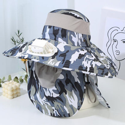 Men's Summer Wide Brim Dual Fan USB Rechargeable Fan Hat Adult Outdoor Sunshade Sun Protection Fishing Work Hat