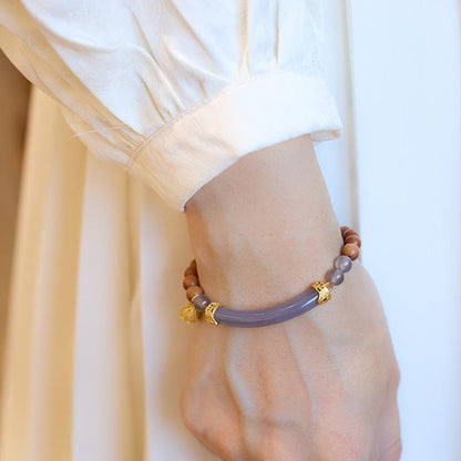New Chinese Style Milky Fragrance Barbie Sandalwood Bracelet Semi Raw Smoke Purple S925 Silver Chalcedony Agate Double Combination High-end Bracelet