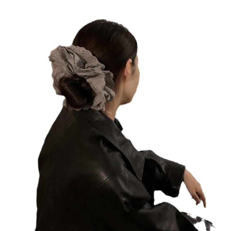 Gray Flower~ Extra Large Lace Scrunchie High-End Feel Large Scrunchie Women's Hair Tie Hair Accessory Korean Hair Ornament