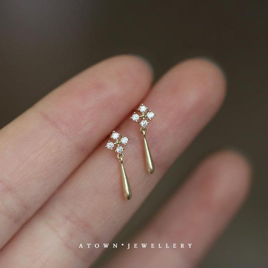 S925 Sterling Silver Plated with 14K Gold Inlaid Diamond Exquisite Earrings Simple Elegant Versatile Internet Celebrity Drop Earrings Studs