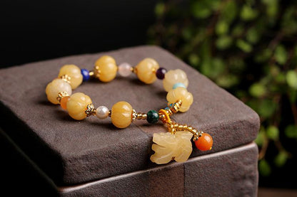 Gold Silk Jade Bracelet Wholesale Drum Beads Pumpkin Beads Gourd Ethnic Style Bracelet Yellow Jade Pixiu Bracelet for Women