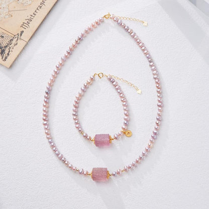 Natural Pearl Necklace for Women Purple Freshwater Pearl Pattern Bracelet High-end Feel Gift for Best Friend