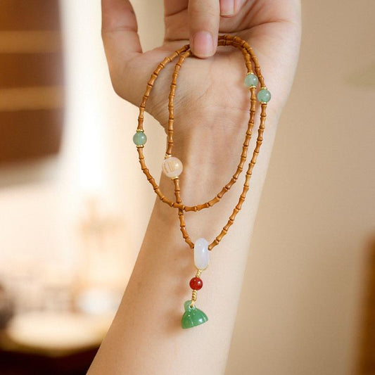 Natural Bamboo Knot Olive Core Bodhi Bracelet Agate Heart Sutra Lotus Pod Three Circle Buddha Bead Bracelet Green Dongling Bracelet