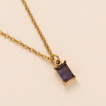 Titanium Steel Necklace Rectangular December Birthstone Pendant Colorful Zircon Clavicle Chain for Women Titanium Steel Plated with 18K Gold Color Retention