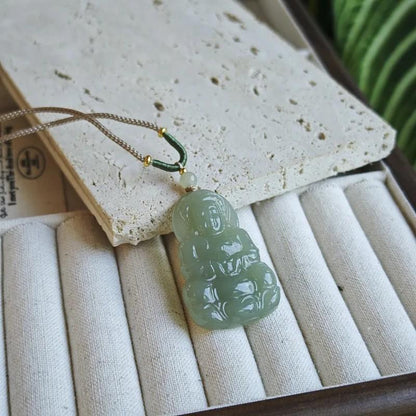 Natural Hetian Jade Hugging Buddha Pendant Necklace Couple Style Jade Pendant Exquisite Carving Braided Cord