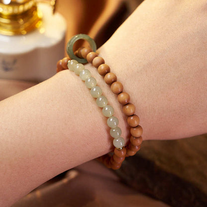 Shanxi New Chinese Style Retro Green Mountain Jade Bracelet for Women, Clear Water Hetian Jade Running Ring Double Circle Milk Fragrance Barbie Sandalwood Bracelet