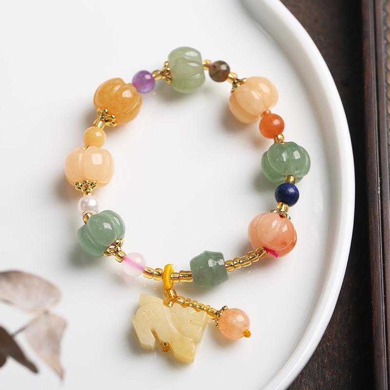 Gold Silk Jade Bracelet Wholesale Drum Beads Pumpkin Beads Gourd Ethnic Style Bracelet Yellow Jade Pixiu Bracelet for Women