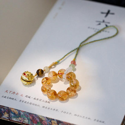 Natural Yellow Acai Crystal Pendant Prosperous Future Wealth Tiger Head Bell Car Pendant Bag Pendant Keychain