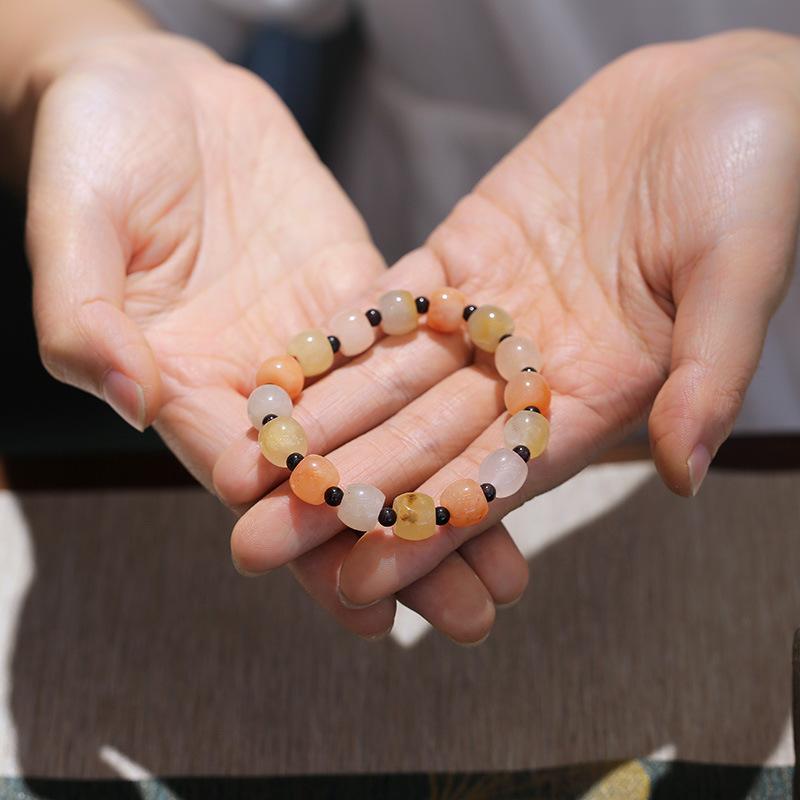 Gold Silk Jade Bracelet Wholesale Drum Beads Pumpkin Beads Gourd Ethnic Style Bracelet Yellow Jade Pixiu Bracelet for Women
