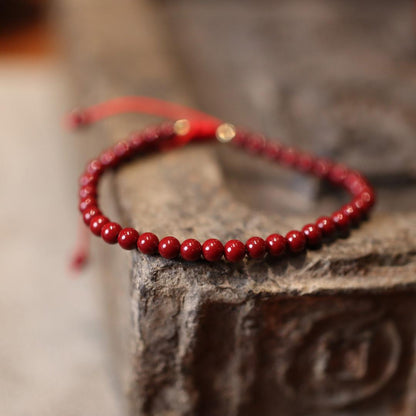 Natural Raw Mineral Birth Year Cinnabar Bracelet Red Luck Purple Gold Sand Design Braided Bracelet Lucky Red Rope