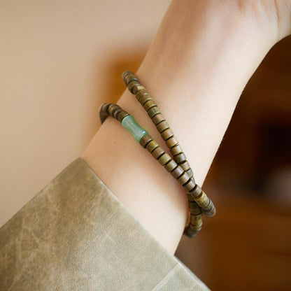 Natural Green Sandalwood Bracelet Bamboo Knot Abacus Beads Straight Cut Green Sandalwood Double Circle Bracelet Small Beads DIY Cultural Play Bracelet
