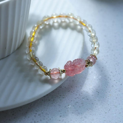 Natural 6MM Golden Rutilated Quartz Bracelet for Women Strawberry Quartz Pixiu Bracelet Crystal Jewelry Design Gift for Best Friend