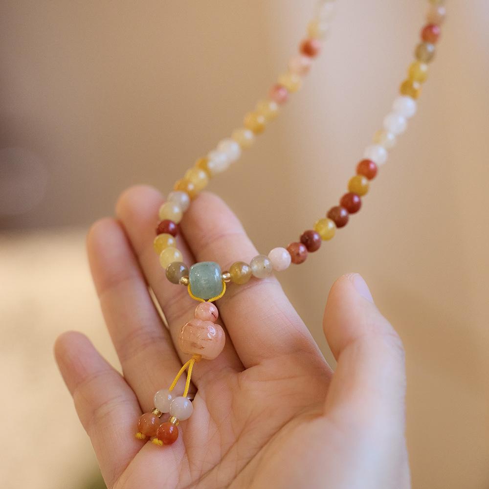 Natural Gold Silk Jade Bracelet Three Circles Pumpkin Tassel Jade Bracelet Women's New Year High-end Gift