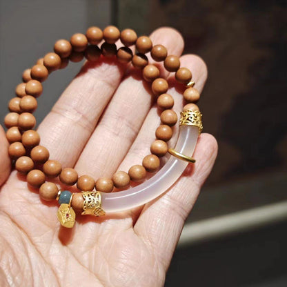 New Chinese Style Milky Fragrance Barbie Sandalwood Bracelet Semi Raw Smoke Purple S925 Silver Chalcedony Agate Double Combination High-end Bracelet