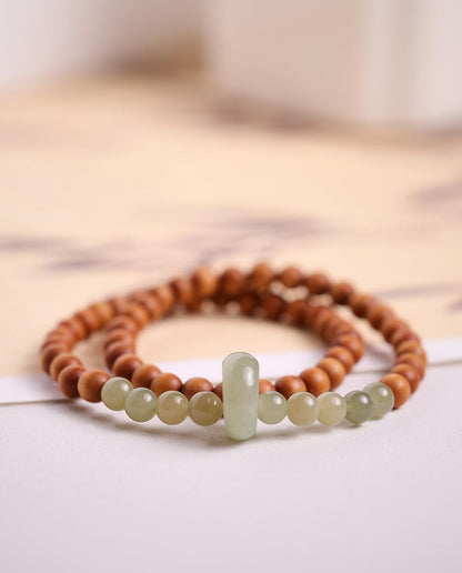 Qingshan Dai Lingyin Milk Fragrance Sandalwood Hetian Running Ring Double Circle Bracelet Ethnic Style Simple Jade Bracelet Couple Style