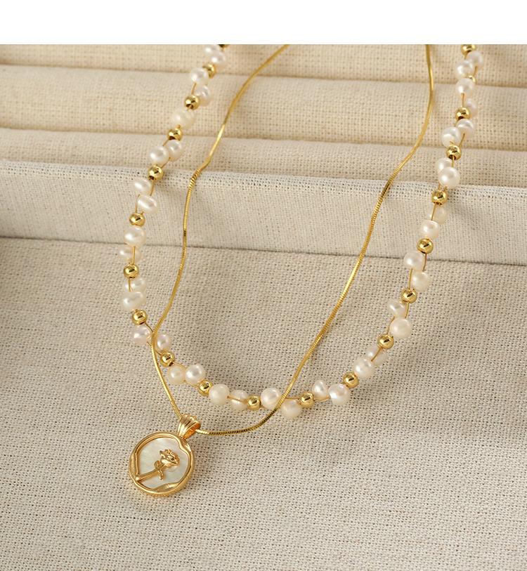 Pearl Layered Chain Double Weave Necklace Niche High-end Sense Women's Romantic Rose Flower Gift Temperament