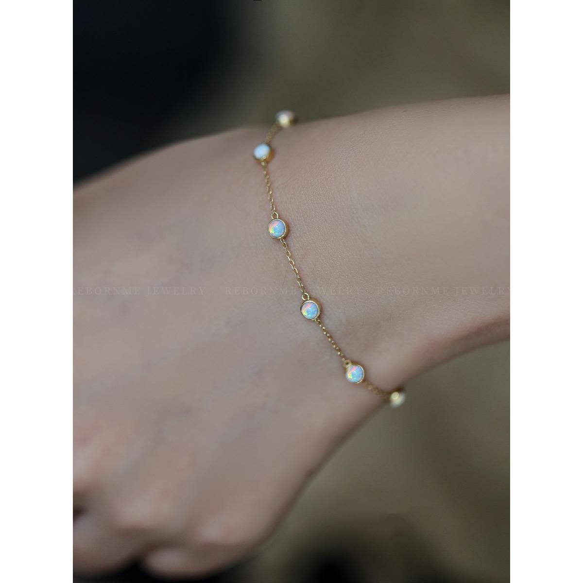 Make a Wish~S925 Silver Plated 14K Gold Thin Bracelet 7 Opal Bracelet for Women Vintage Niche Ins Gift Internet Celebrity