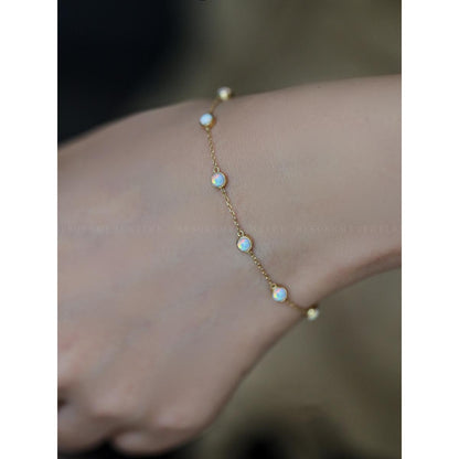Make a Wish~S925 Silver Plated 14K Gold Thin Bracelet 7 Opal Bracelet for Women Vintage Niche Ins Gift Internet Celebrity