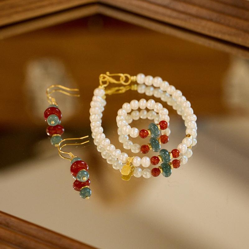 Natural Blue Water Jade Earrings S925 Silver Thousand Miles of Rivers and Mountains Red Agate National Style Earrings New Chinese Ear Hook Ear Jewelry