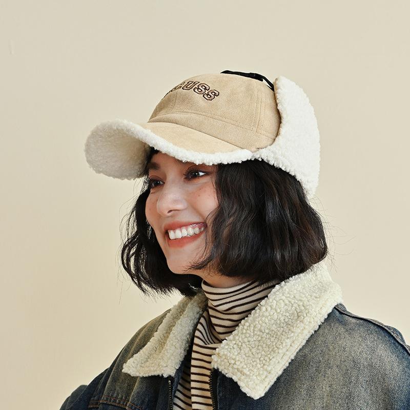 Winter New Fleece-Lined Lei Feng Hat for Women, Outdoor Cycling Windproof and Cold-Proof Ear Protection Hat, Thickened Warm Teddy Fleece Ski Hat