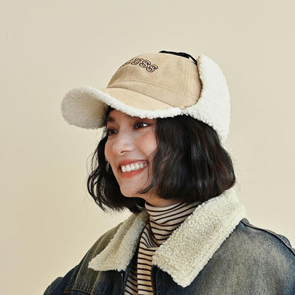 Winter New Fleece-Lined Lei Feng Hat for Women, Outdoor Cycling Windproof and Cold-Proof Ear Protection Hat, Thickened Warm Teddy Fleece Ski Hat
