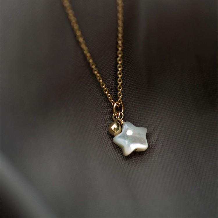 Polaris S925 Silver Plated 18K Gold Iridescent White Mother-of-Pearl Simple Aesthetic Style Ins Internet Celebrity Collarbone Pure Silver Necklace