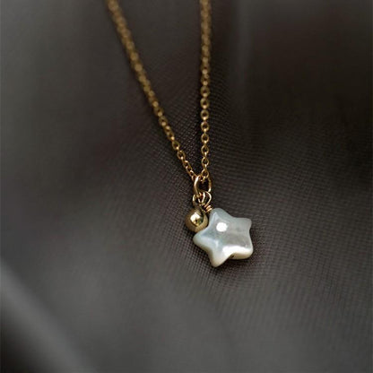 Polaris S925 Silver Plated 18K Gold Iridescent White Mother-of-Pearl Simple Aesthetic Style Ins Internet Celebrity Collarbone Pure Silver Necklace
