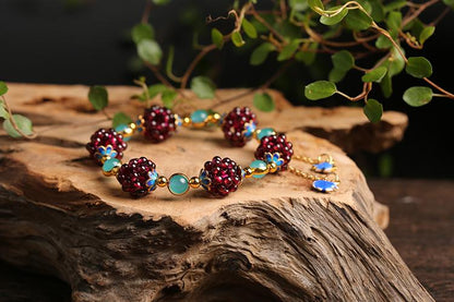National Style Natural Garnet Simple Women's Garnet Bracelet with Tianhe Stone Cloisonné Accessories Beaded Bracelet Jewelry