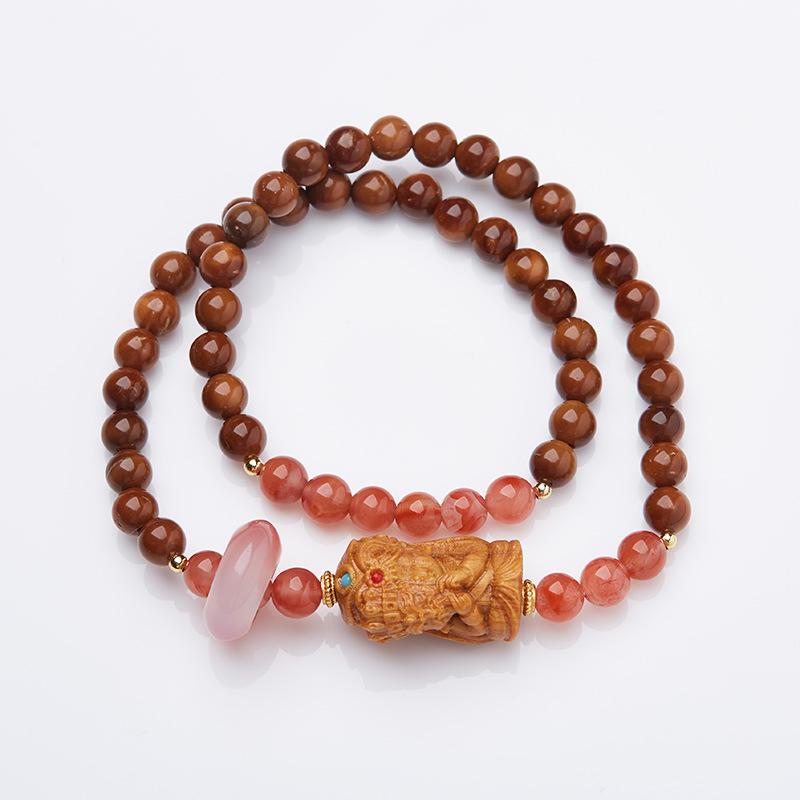 Qingshan Dai Lingyin Milk Fragrance Sandalwood Hetian Running Ring Double Circle Bracelet Ethnic Style Simple Jade Bracelet Couple Style